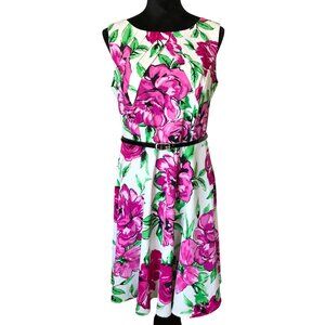 Alyx Limited Vintage Floral Pleated Skater Dress: Pink Magenta Print, Size 14